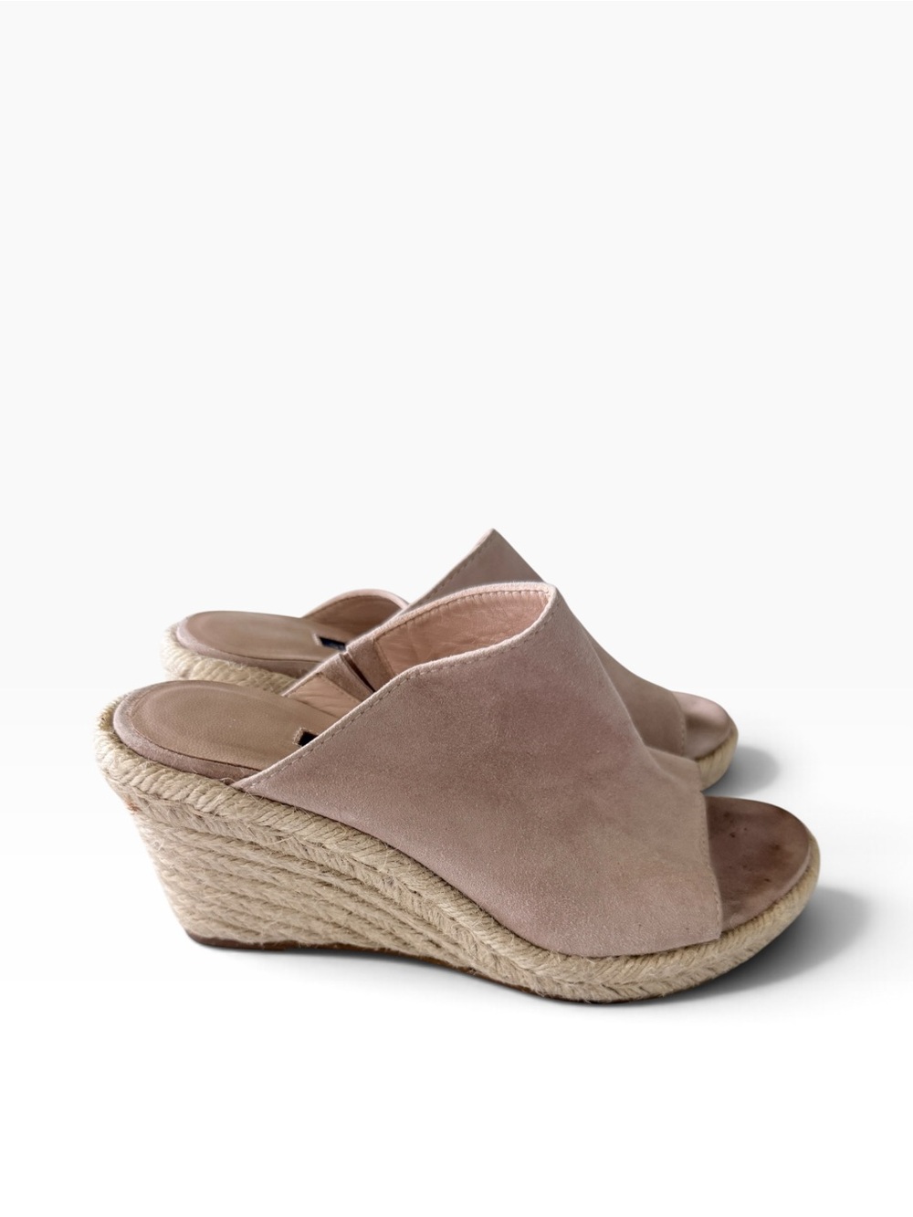 Stuart Weitzman Suede Espadrille Wedge Slide Sandals Nude Size 4.5